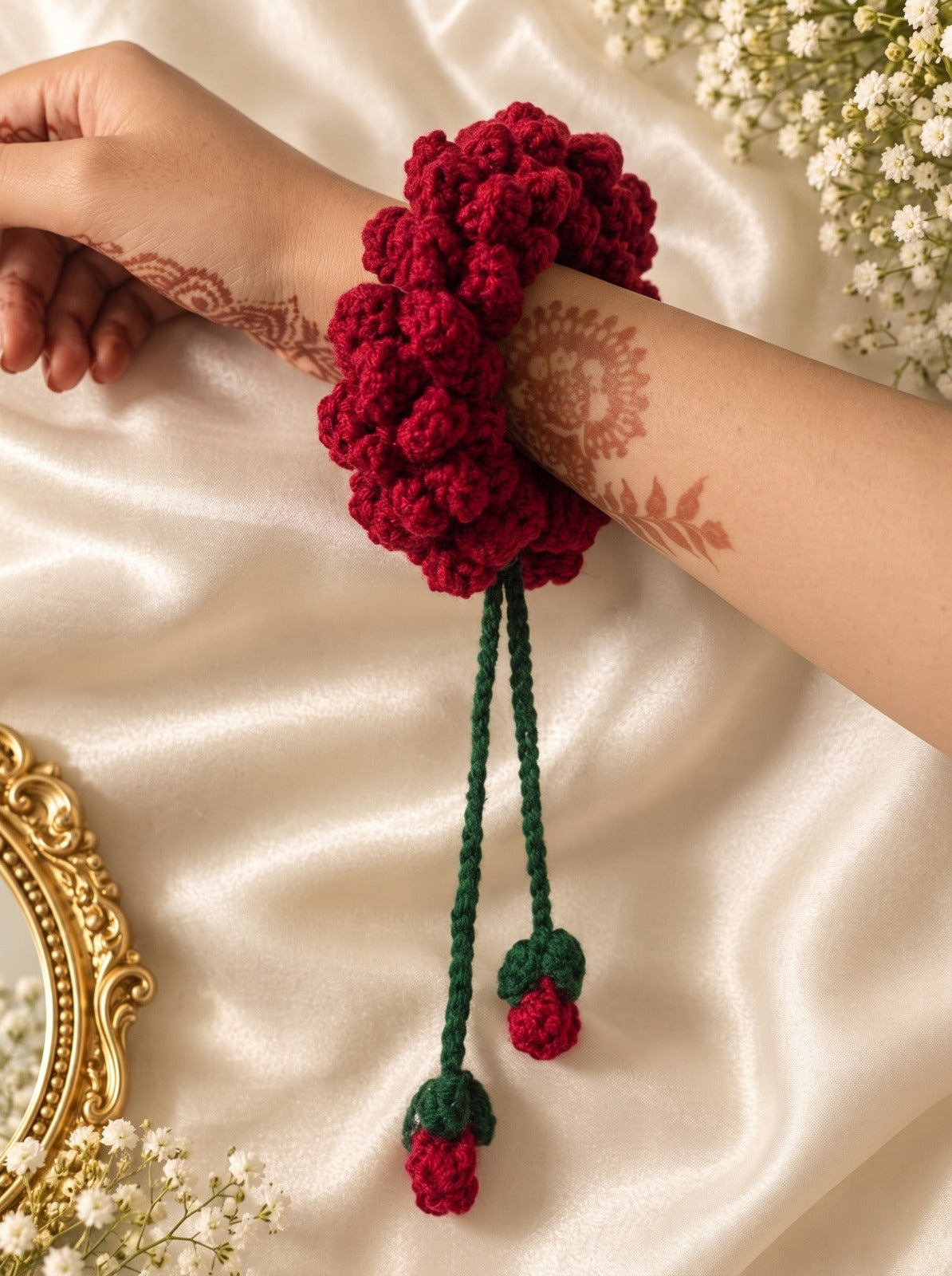Strawberry Crochet Scrunchie – handmade red hair accessory