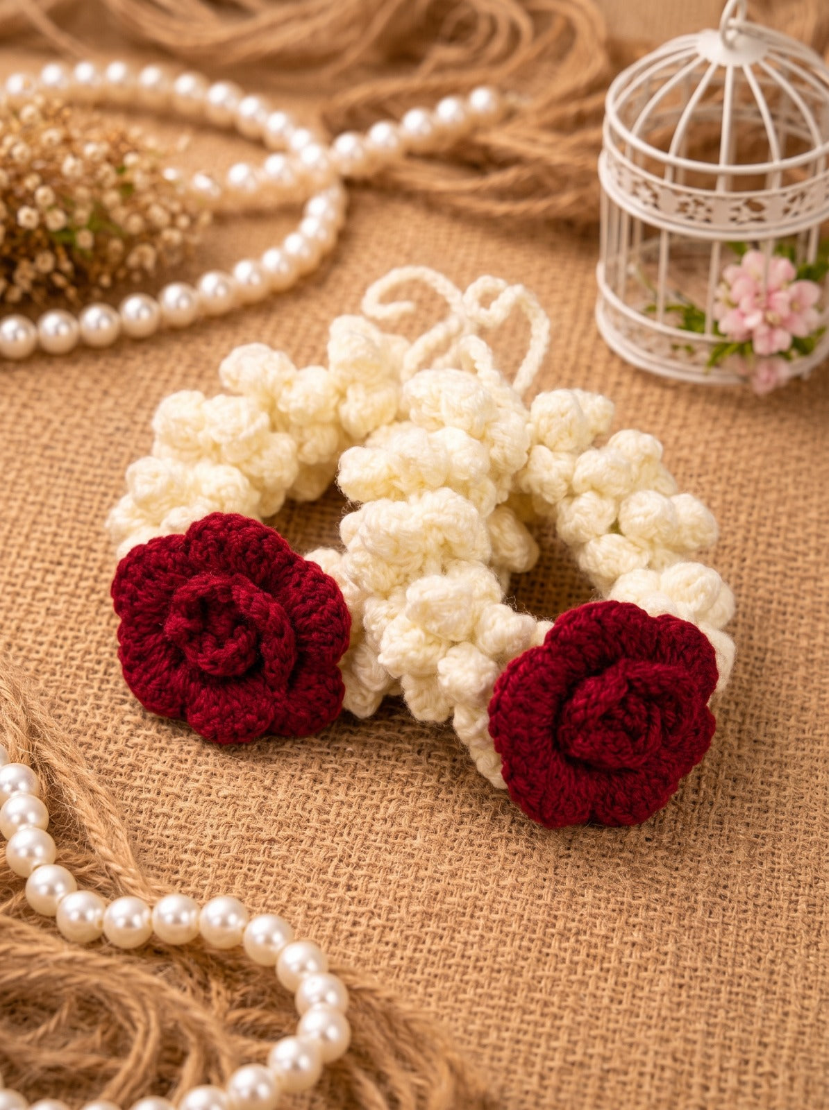 Red Rose Crochet Gajra – handmade crochet detail